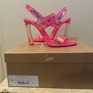 Christian Louboutin Heels 41 PVC Sandals Loubi Duniss 100 Fluo Pink